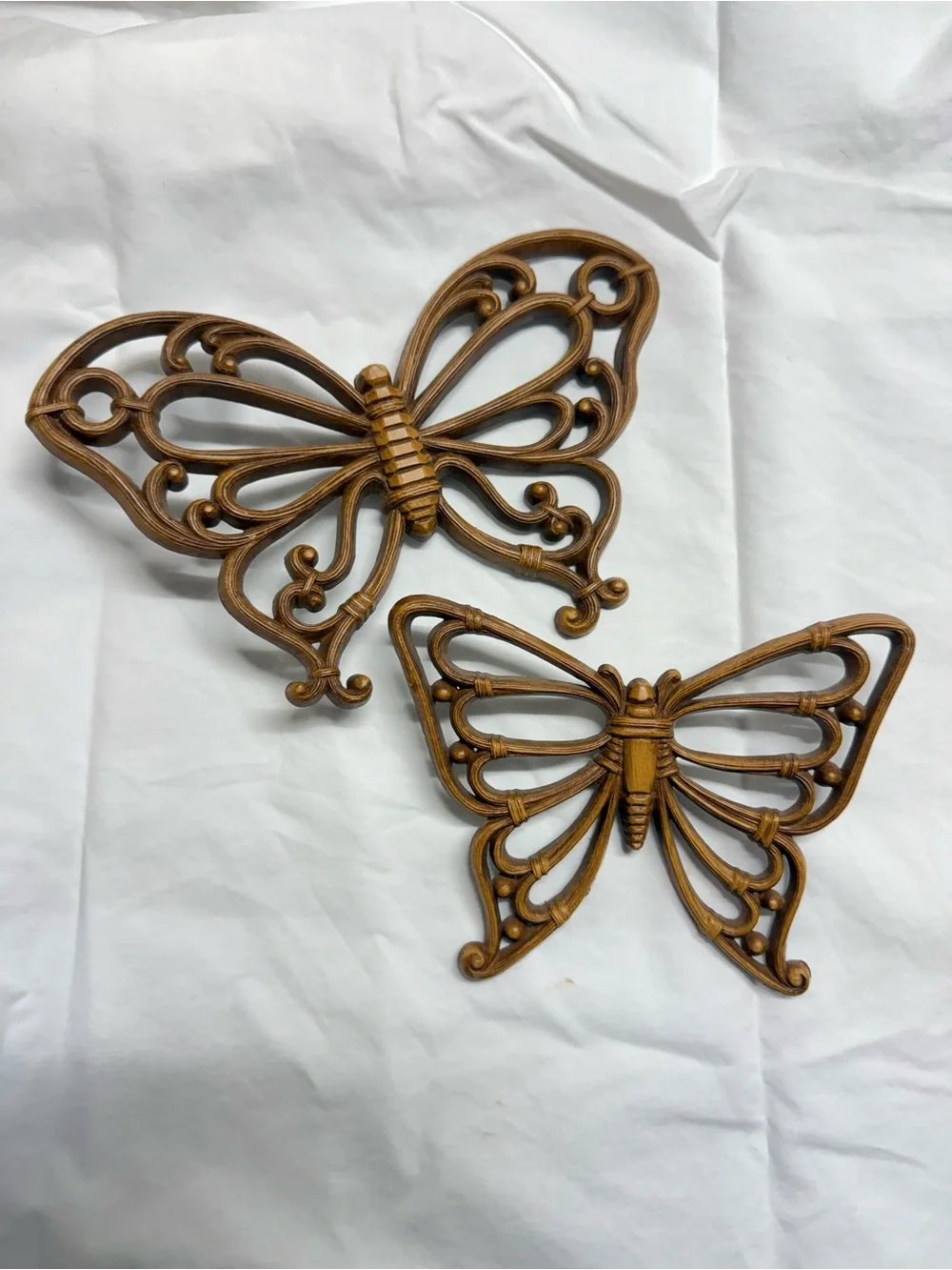 Decorative brown Butterfly Wall Accents - Set of 2 1970s faux rattan